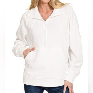 Zenana Half Zip Fleece Sweatshirt with kangaroo Pocket